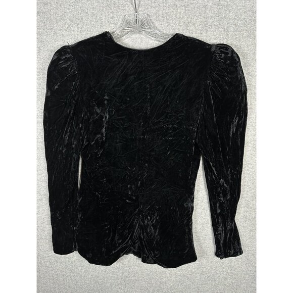 Vintage Size 12 Velvet Top Witchy Whimsygoth Black Long Sleeve Button Sweetheart - Picture 11 of 13